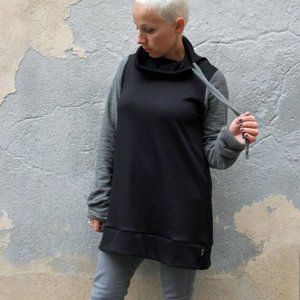 Long sleeve bicolor dress for women in organic cotton